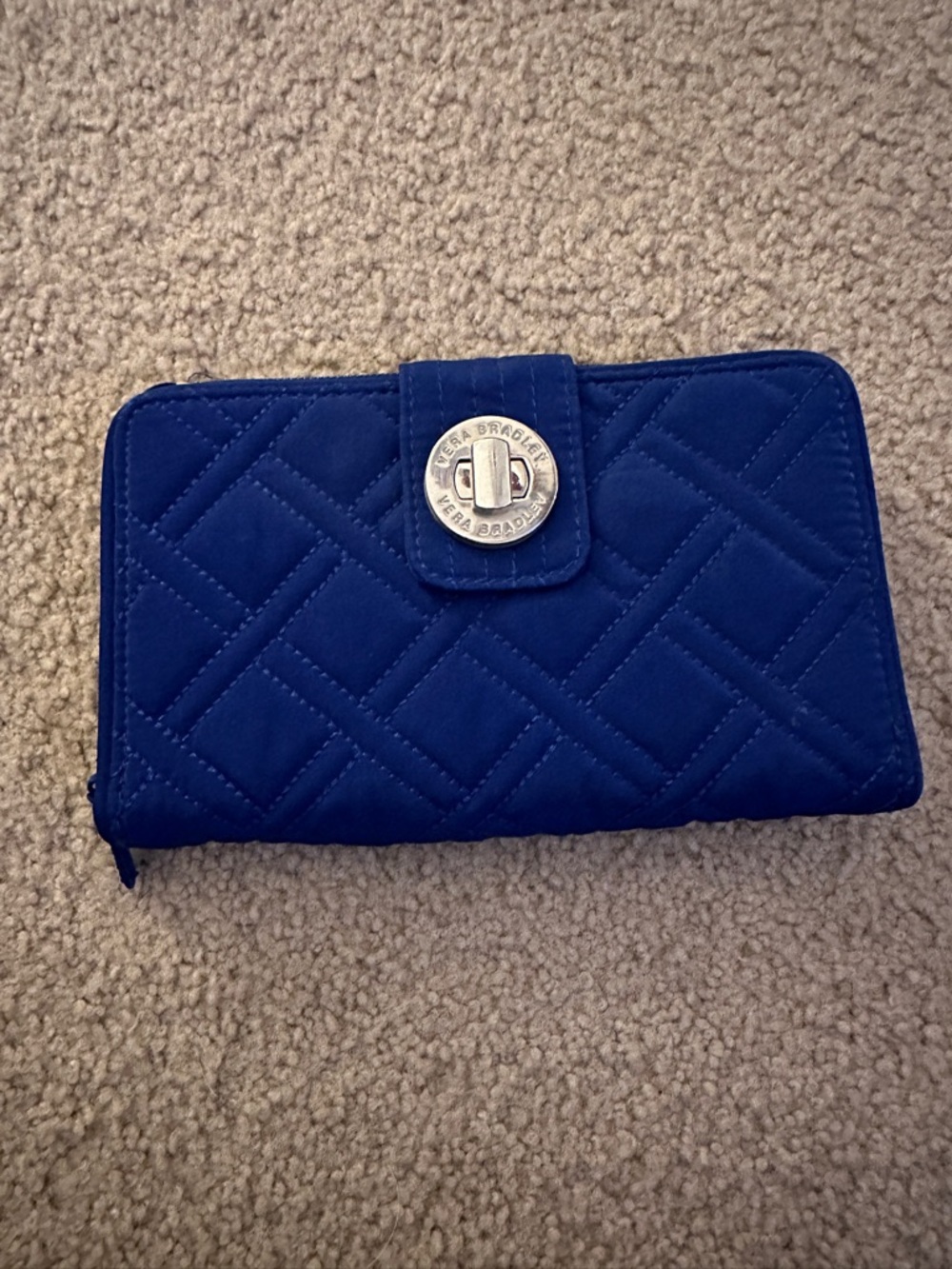 Vera Bradley RFID Turnlock Wallet Classic Navy Blue Quilted Zip Around Travel